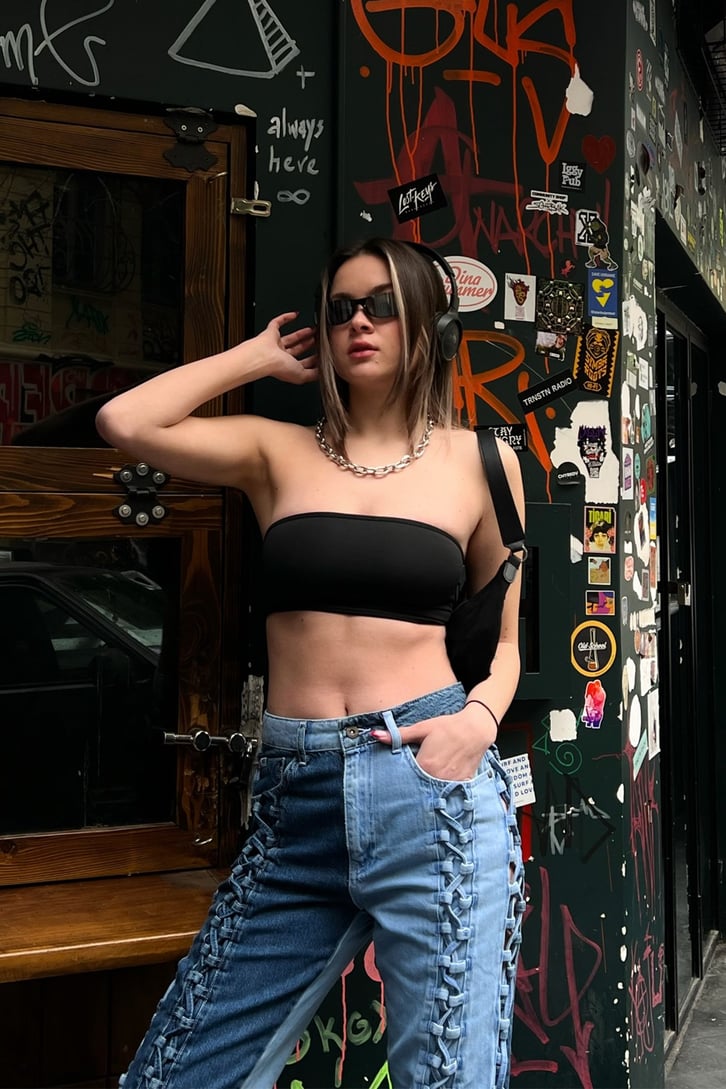Saten Siyah Büstiyer Crop