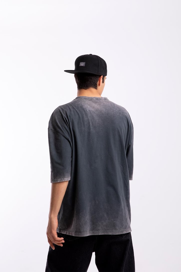 Savage Baskılı Acid Wash Oversize Tshirt