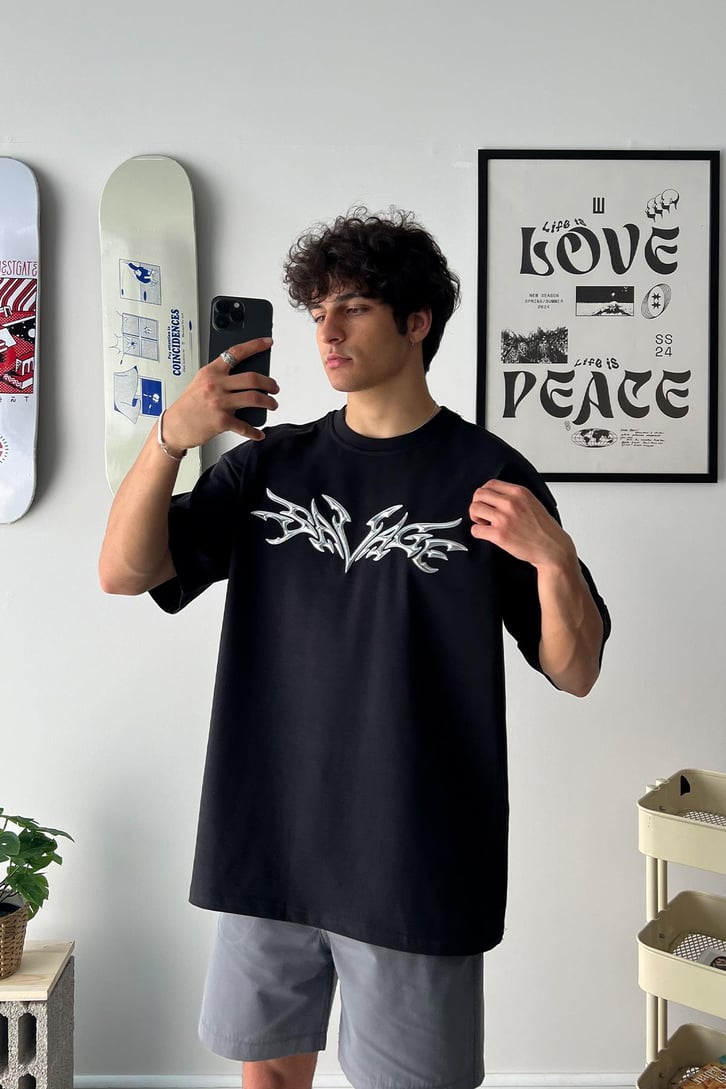 Savage Puff Baskılı Oversize Tişört