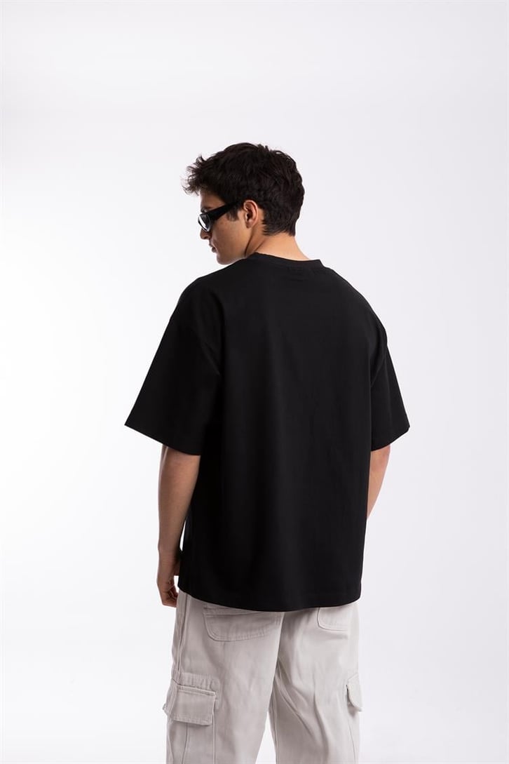 Scootin' Nakışlı Siyah Oversize Tshirt