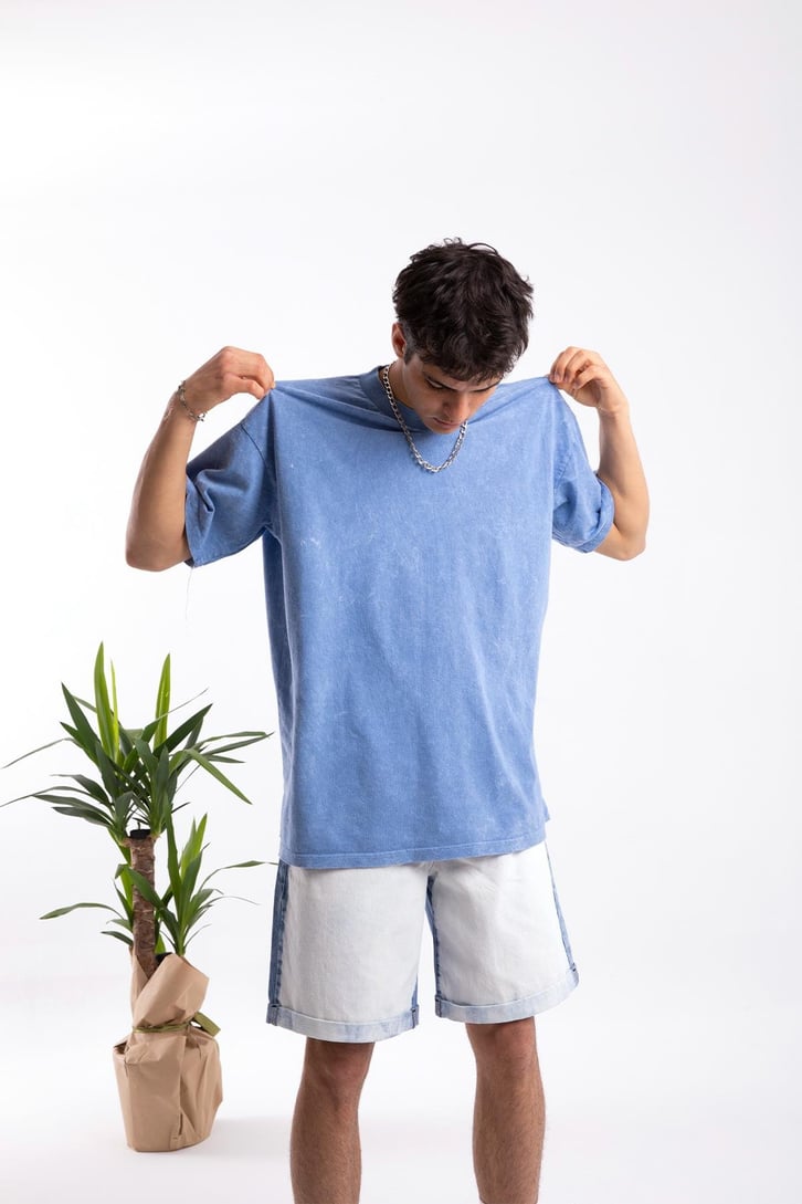 Scribble Sırt Baskılı Mavi Oversize Tshirt