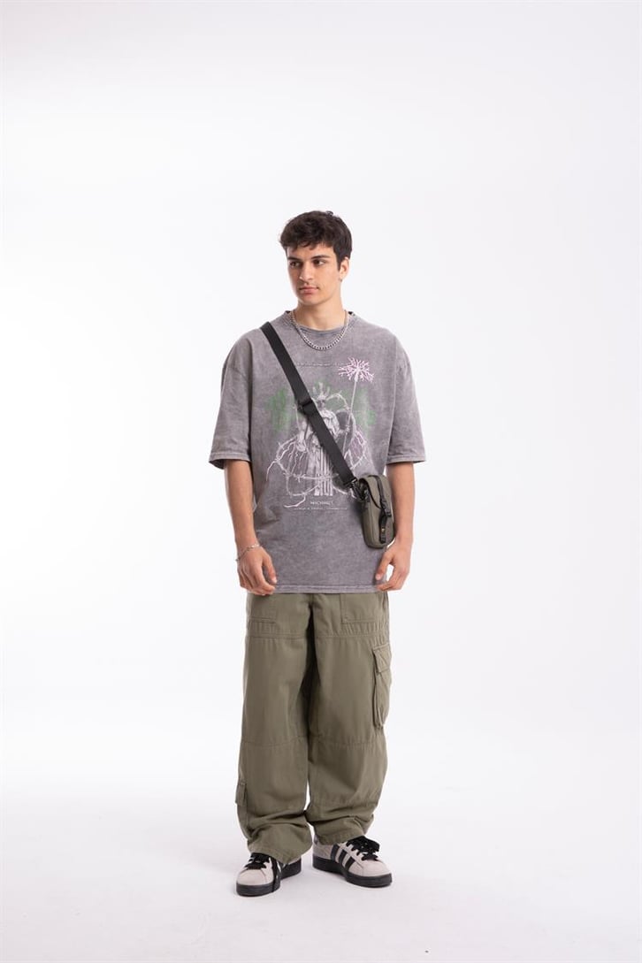 Sculpture Baskılı Acid Wash Oversize Tişört