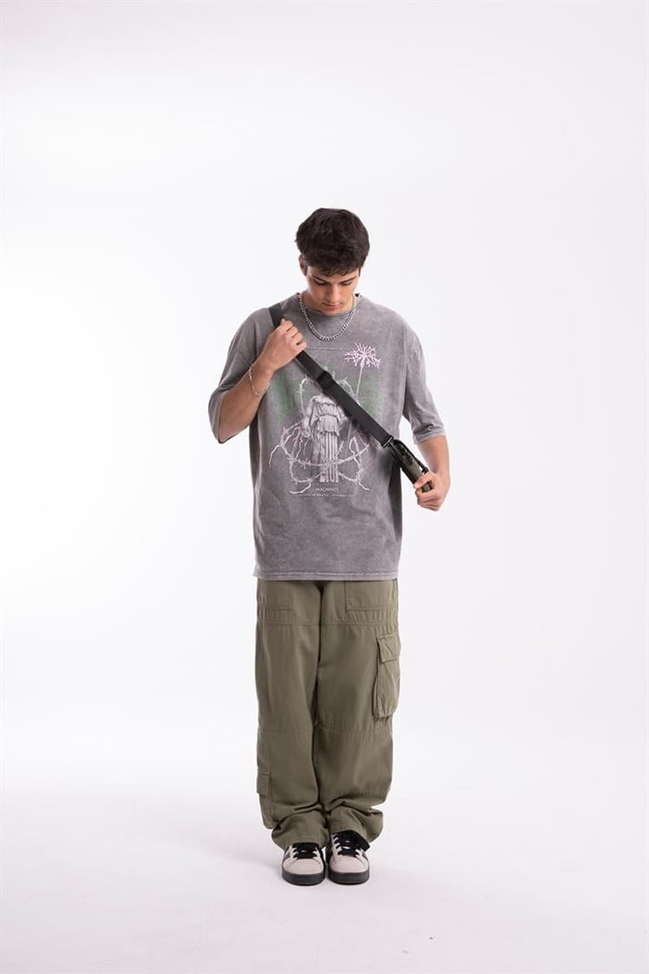 Sculpture Baskılı Acid Wash Oversize Tişört