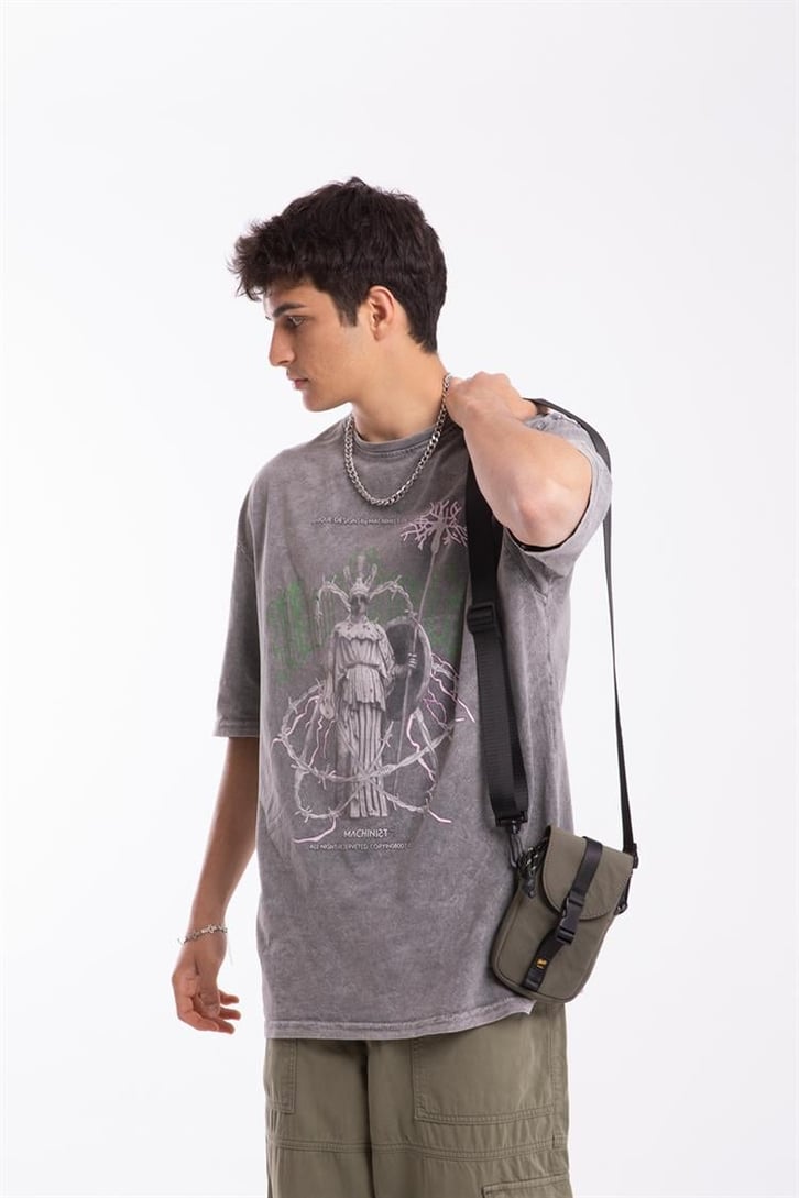 Sculpture Baskılı Acid Wash Oversize Tişört