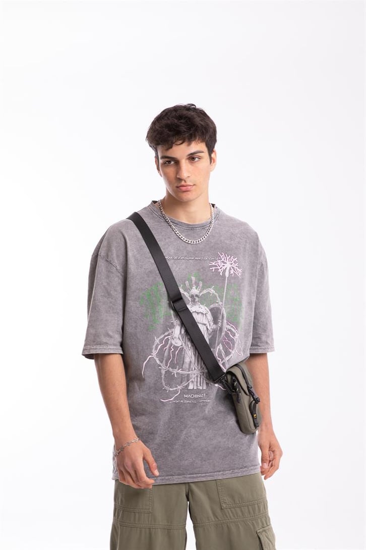 Sculpture Baskılı Acid Wash Oversize Tişört