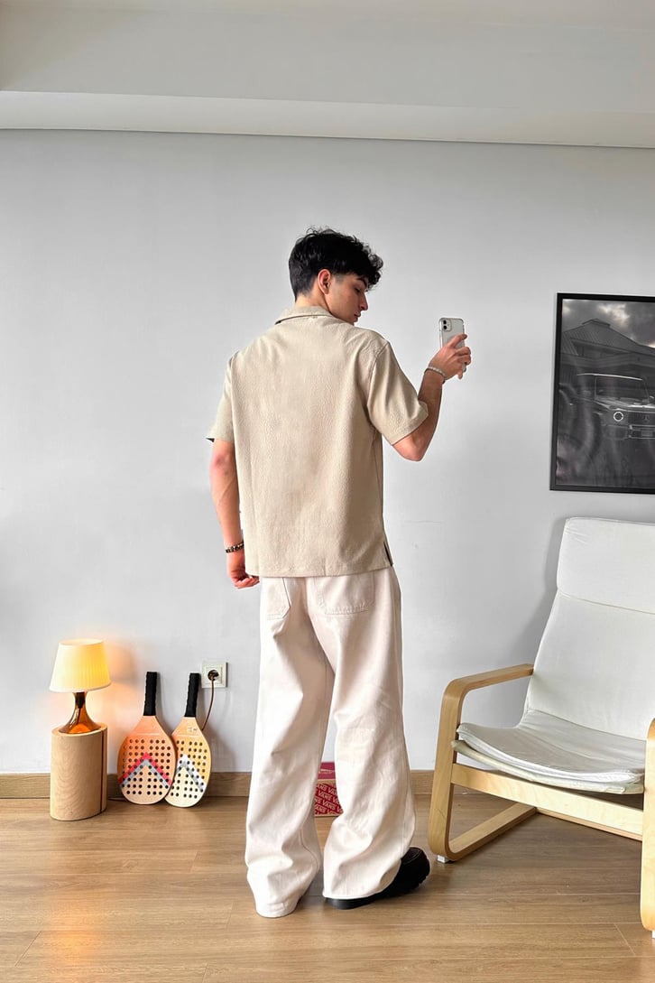 Seaside Nakışlı Bej Boxy Fit Gömlek