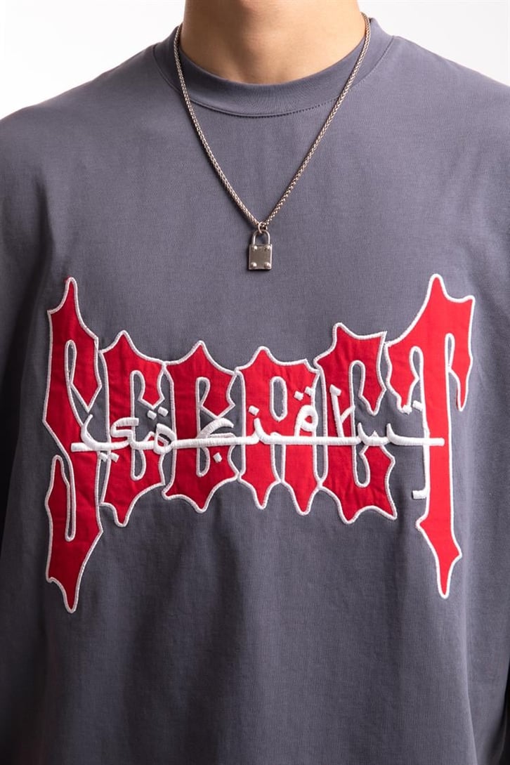 Secret Arabic Nakışl Füme Oversize Tshirt