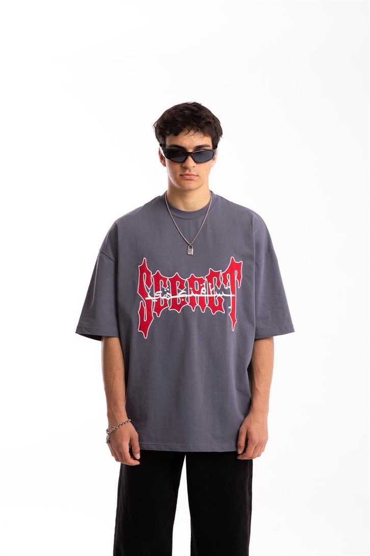 Secret Arabic Nakışl Füme Oversize Tshirt