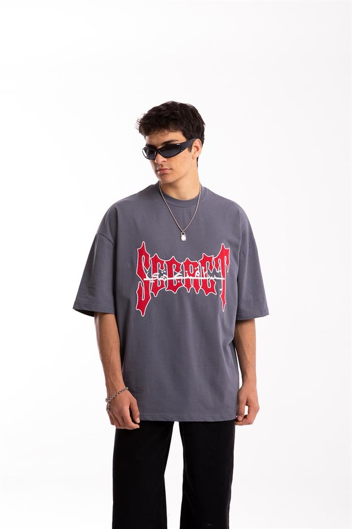 Secret Arabic Nakışl Füme Oversize Tshirt