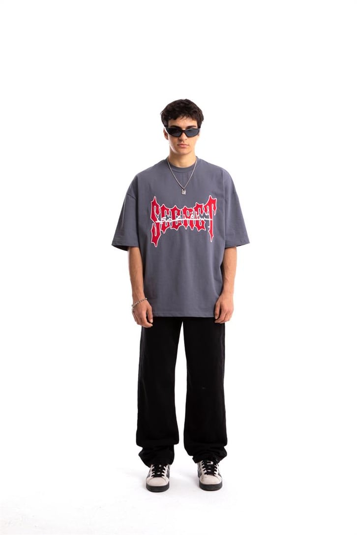 Secret Arabic Nakışl Füme Oversize Tshirt