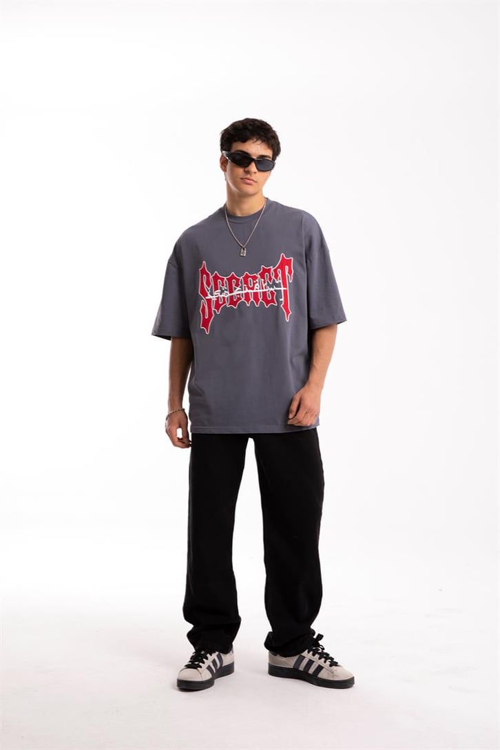 Secret Arabic Nakışl Füme Oversize Tshirt