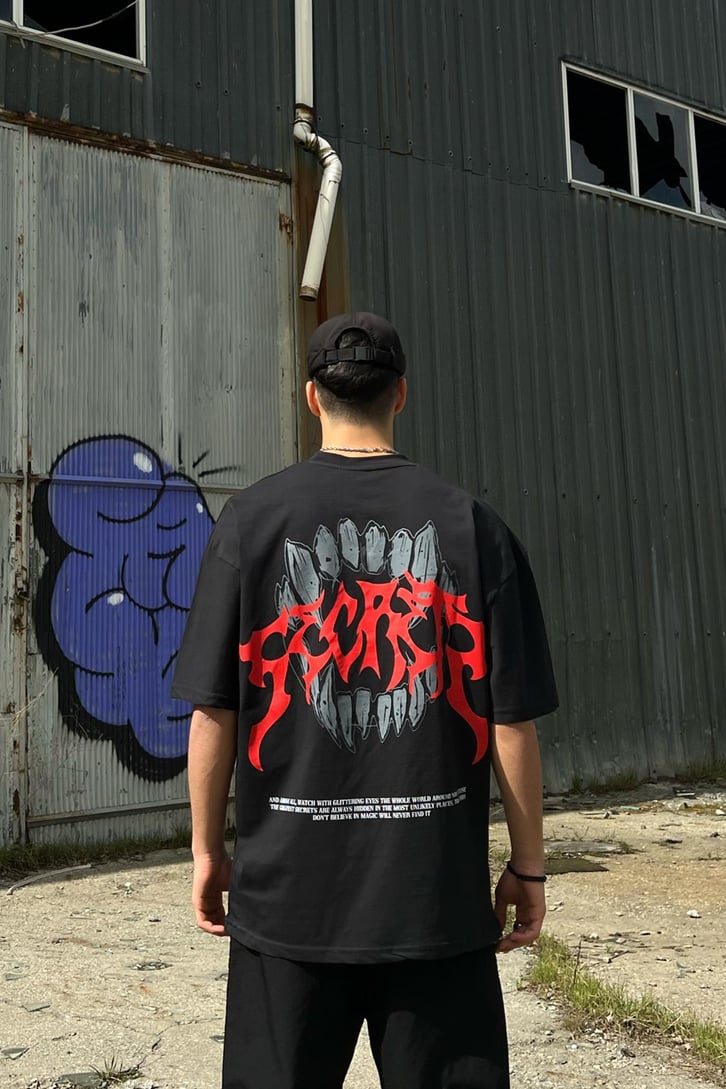 Secret Baskılı Oversize Tshirt