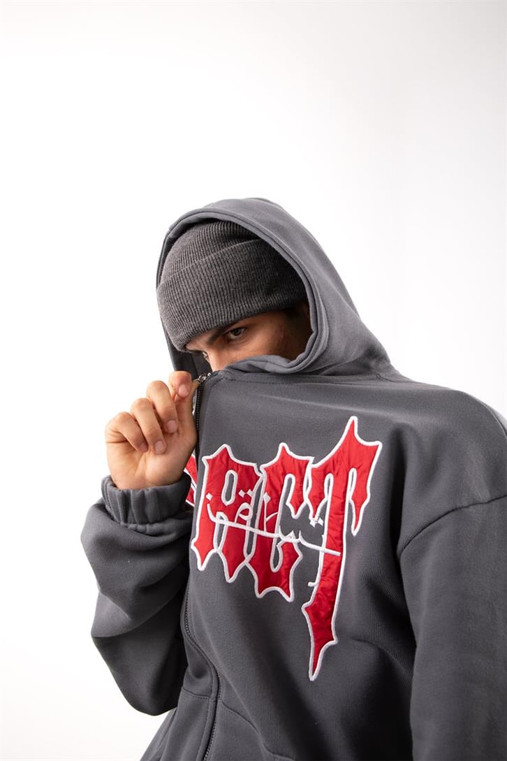 Secret Nakışlı Drips Füme Zip Hoodie
