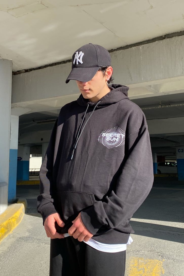 Secret Sun Oversize Printed Siyah Hoodie