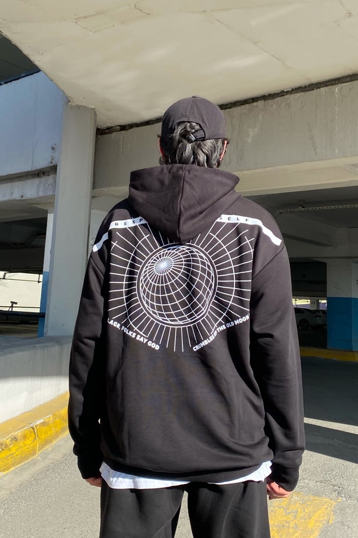 Secret Sun Oversize Printed Siyah Hoodie