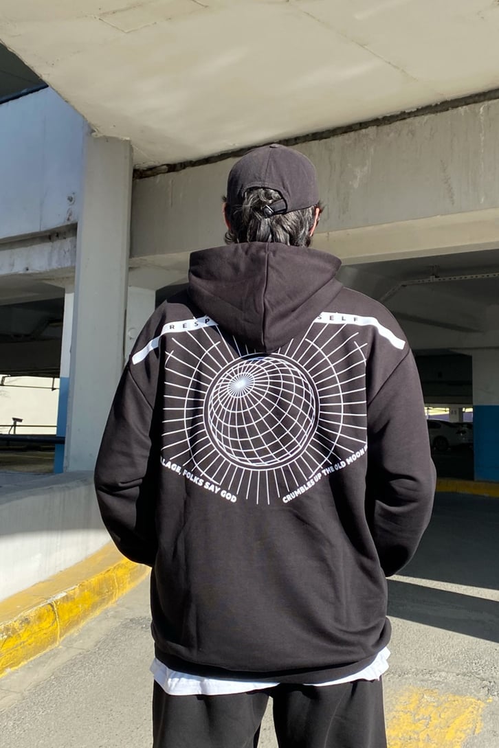 Secret Sun Oversize Printed Siyah Hoodie