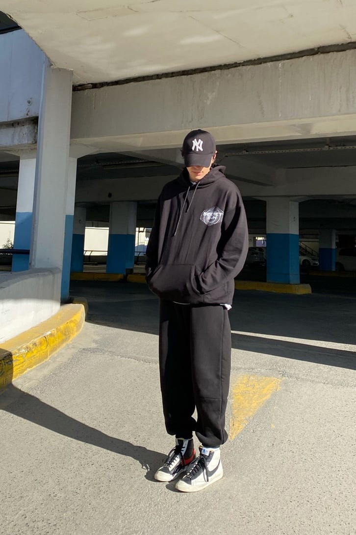 Secret Sun Oversize Printed Siyah Hoodie