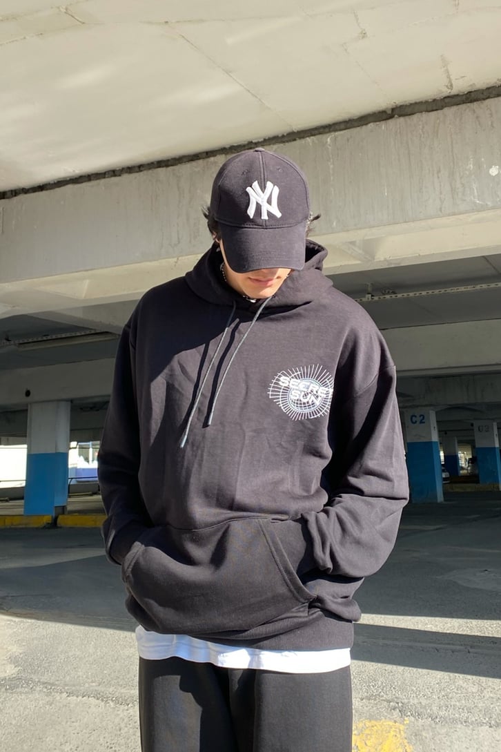 Secret Sun Oversize Printed Siyah Hoodie