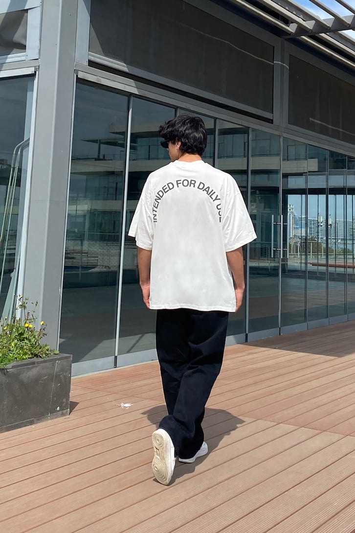 Semi Circle Baskılı Beyaz Oversize Tshirt