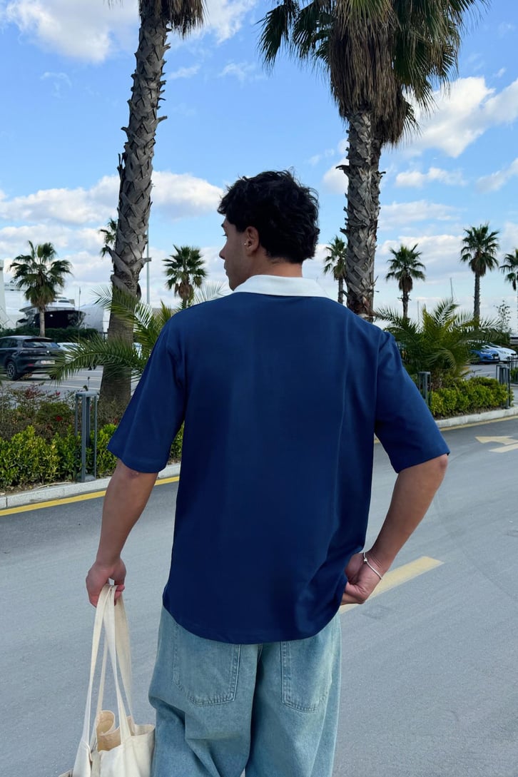 Şeritli Strong Nakışlı Oversize Tişört