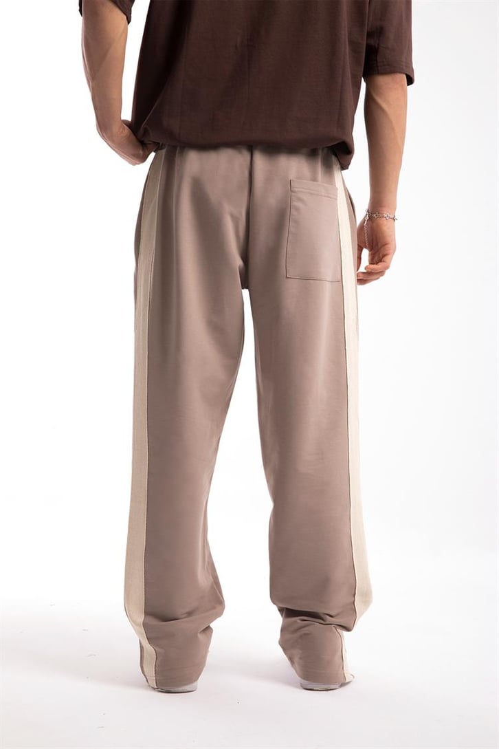 Şeritli Yırtmaç Detay Vizon Outfit Eşofman Altı
