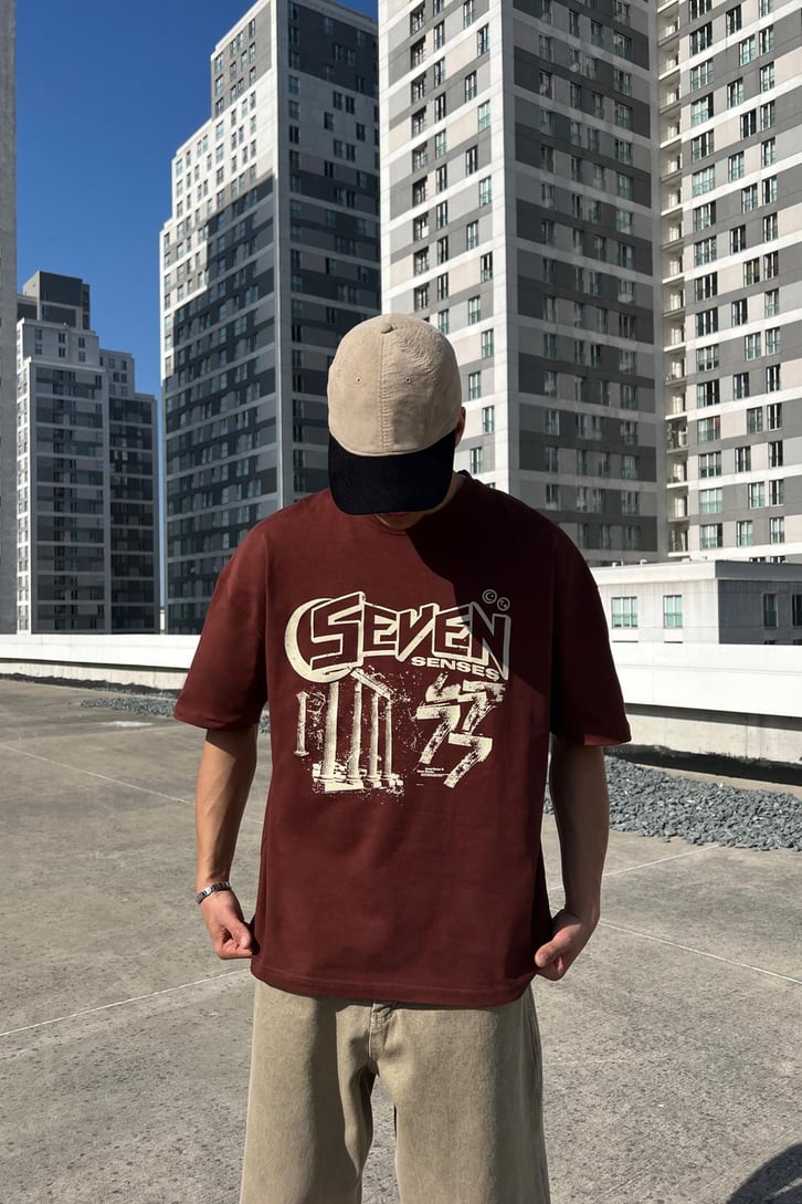 Seven Senses Baskılı Siyah Oversize Tişört