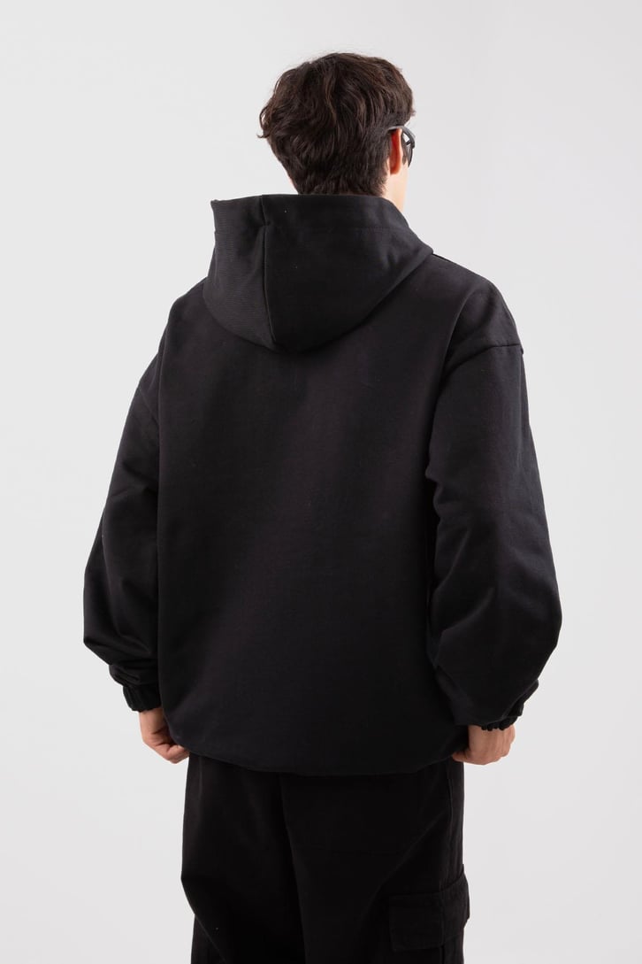 Seven Senses Baskılı Siyah Zip Hoodie