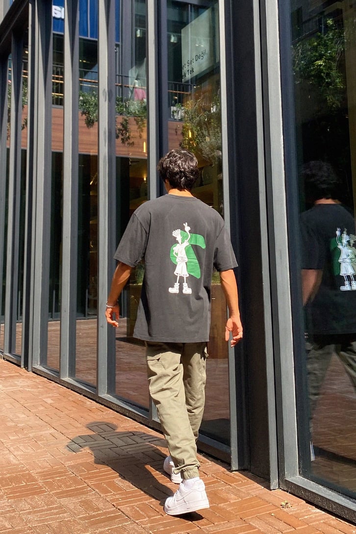 Seven Up Baskılı Siyah Oversize Tshirt