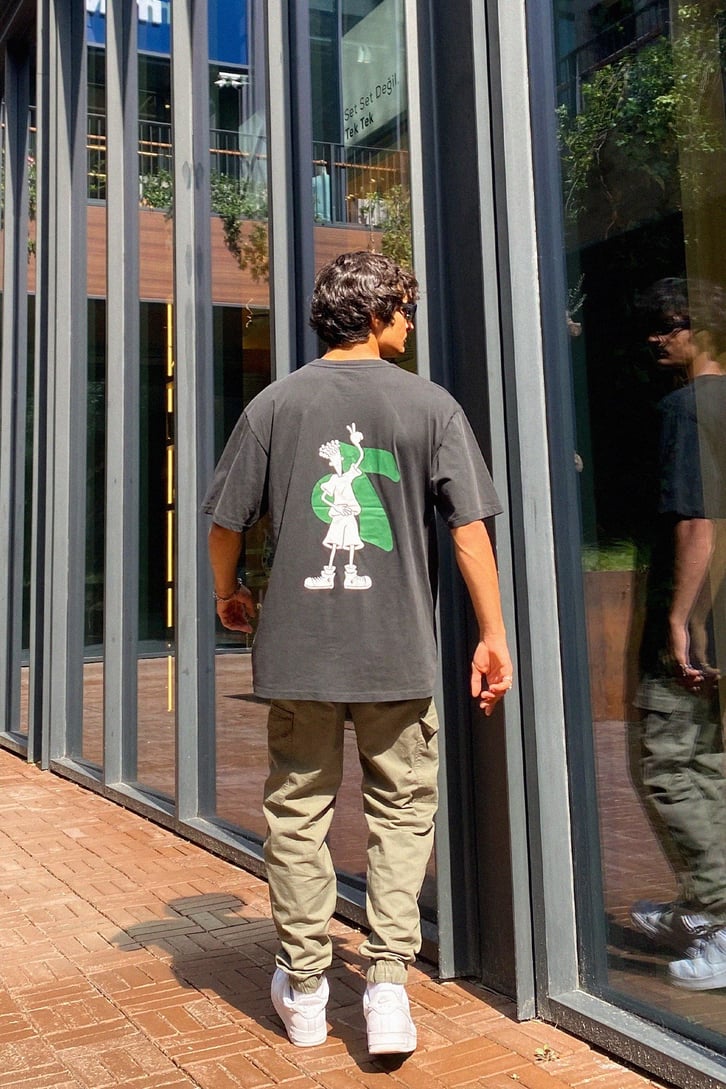 Seven Up Baskılı Siyah Oversize Tshirt