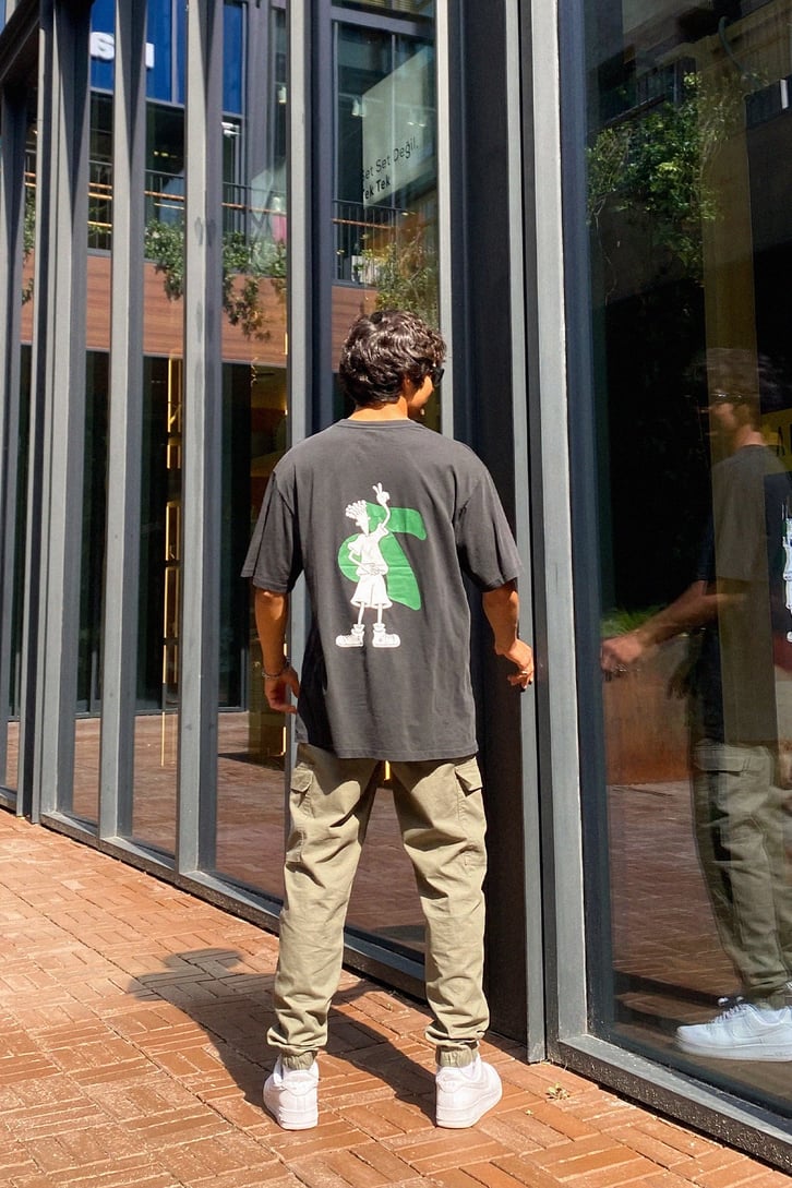 Seven Up Baskılı Siyah Oversize Tshirt