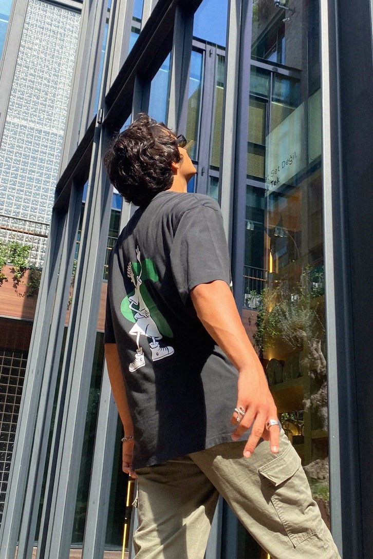 Seven Up Baskılı Siyah Oversize Tshirt