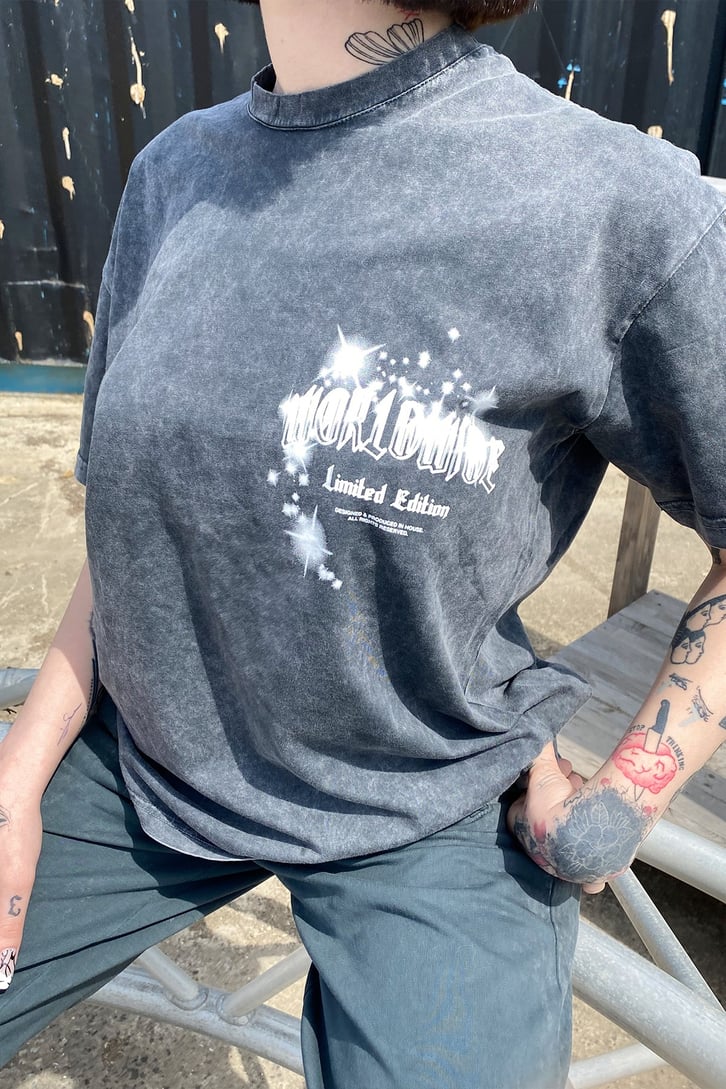 Shining Yıkamalı Antrasit Oversize Tshirt