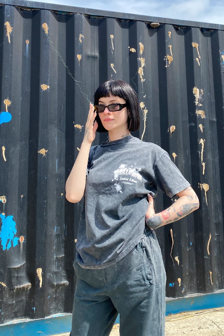Shining Yıkamalı Antrasit Oversize Tshirt