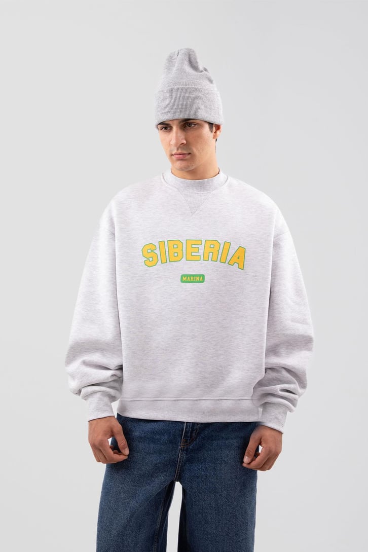 Siberia Marina Print Karmelanj Oversize Sweatshirt