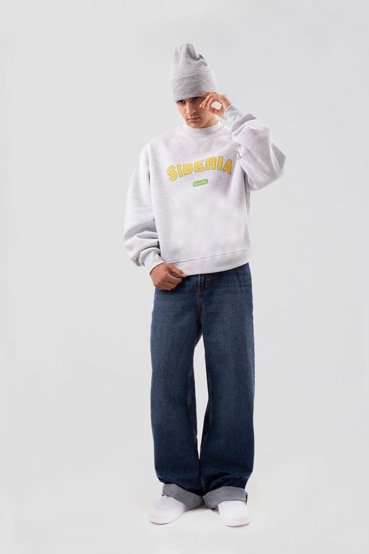 Siberia Marina Print Karmelanj Oversize Sweatshirt