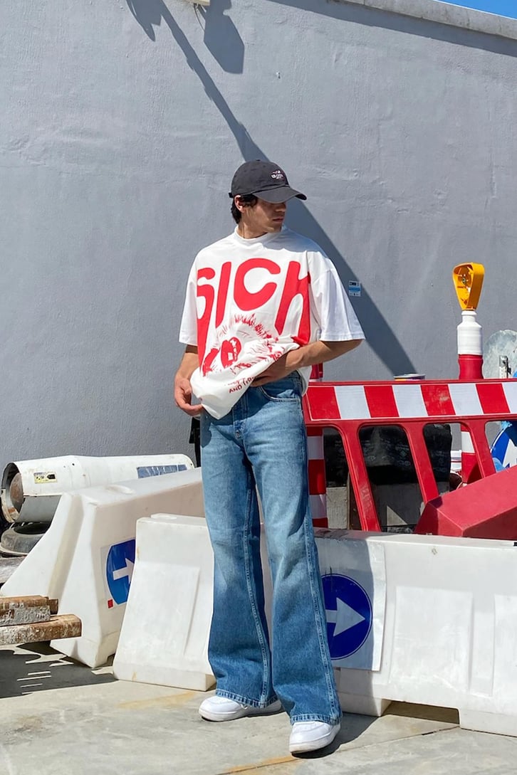 Sick Baskılı Beyaz Oversize Tshirt