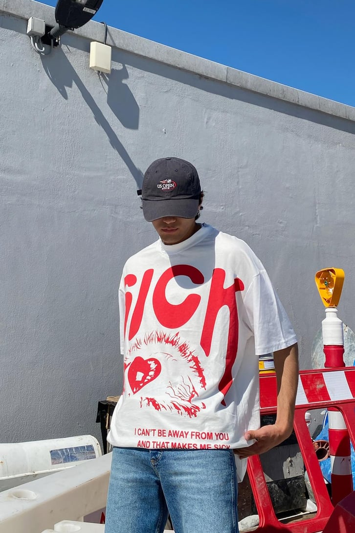 Sick Baskılı Beyaz Oversize Tshirt