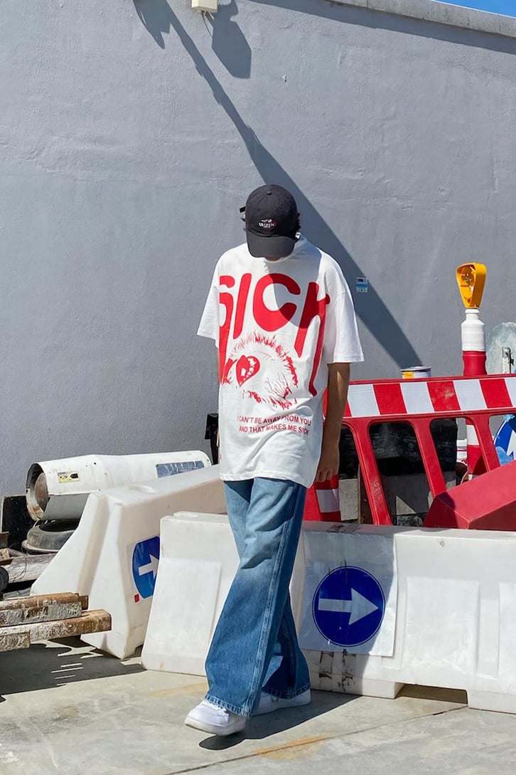 Sick Baskılı Beyaz Oversize Tshirt