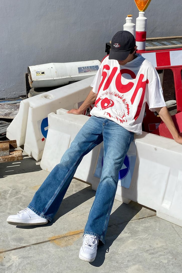 Sick Baskılı Beyaz Oversize Tshirt