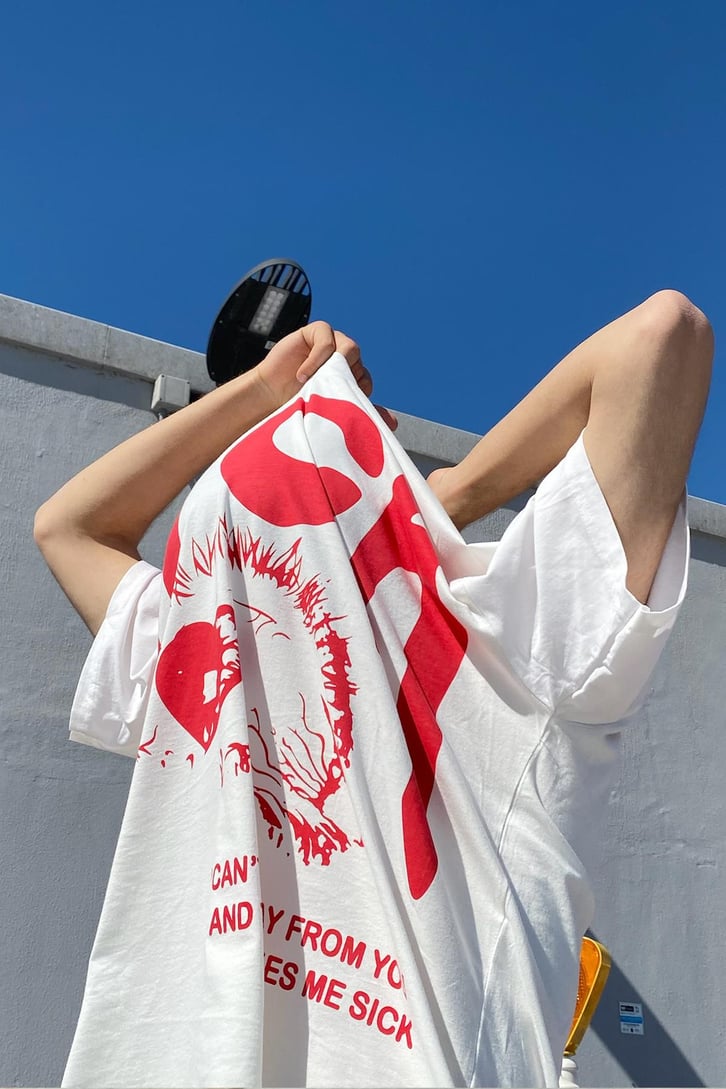 Sick Baskılı Beyaz Oversize Tshirt