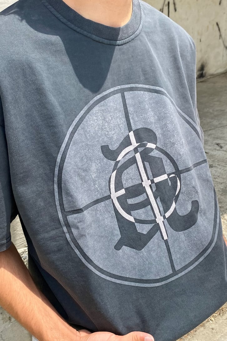 Sighting Baskılı Acid Wash Oversize Tshirt