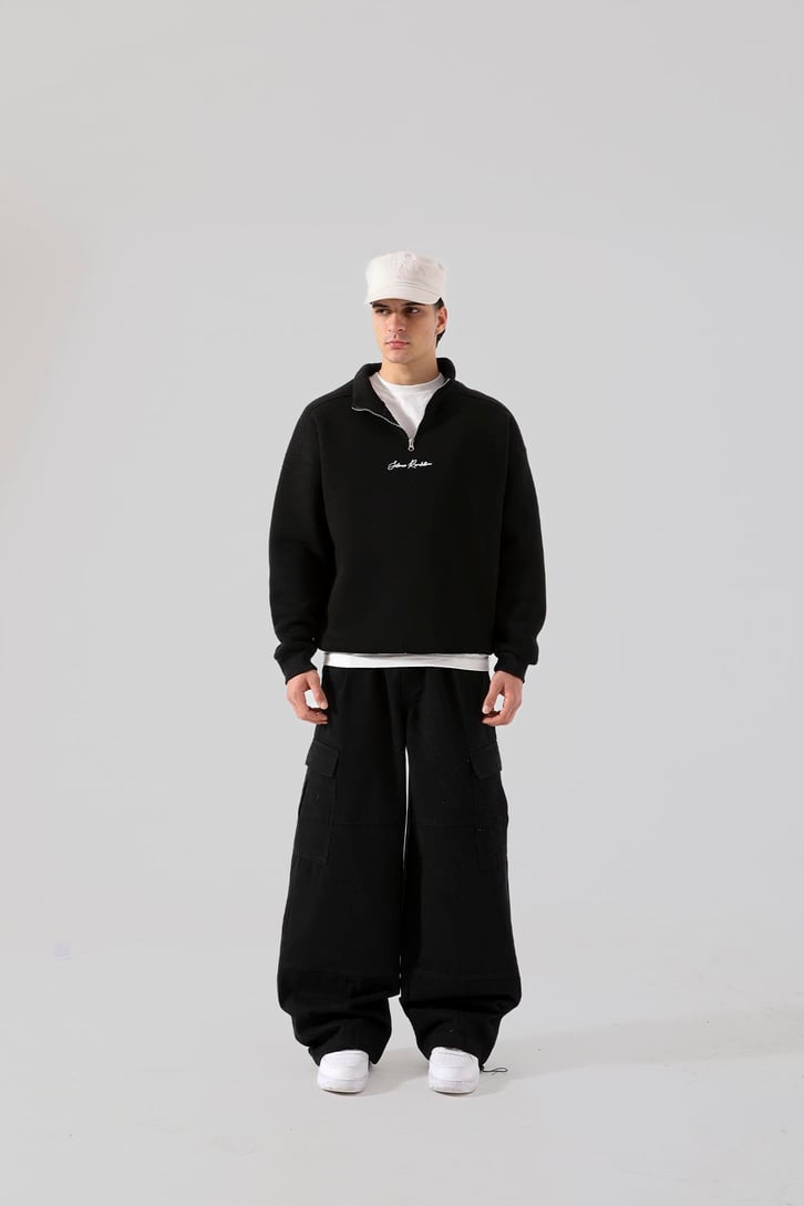 Silence Revolution Baskılı Koyu Yeşil Yarım Fermuarlı Sweatshirt