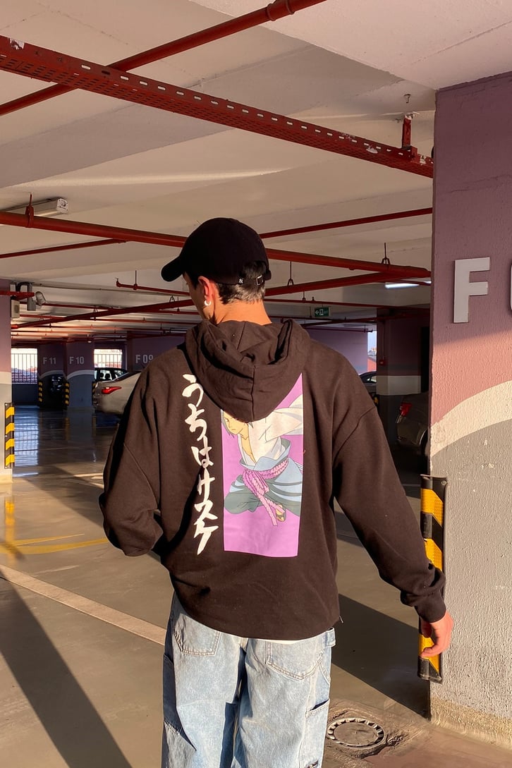 SINIRLI SAYIDA SASUKE BASKILI OVERSIZE HOODIE