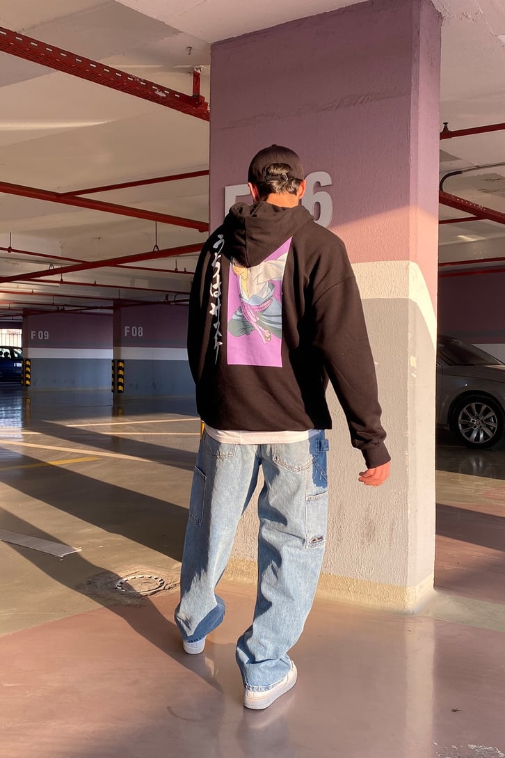 SINIRLI SAYIDA SASUKE BASKILI OVERSIZE HOODIE