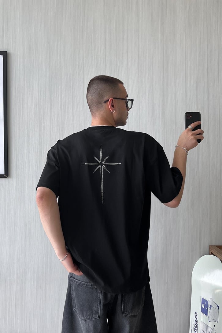 Sirius Star Taş İşlemeli Oversize Tişört