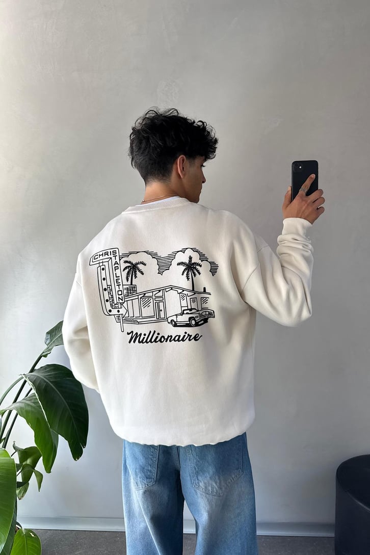 Sırt Baskılı Bisiklet Yaka Sweatshirt