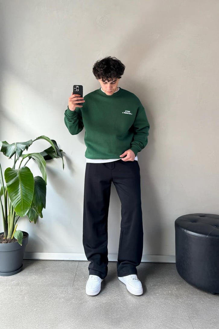 Sırt Baskılı Bisiklet Yaka Sweatshirt