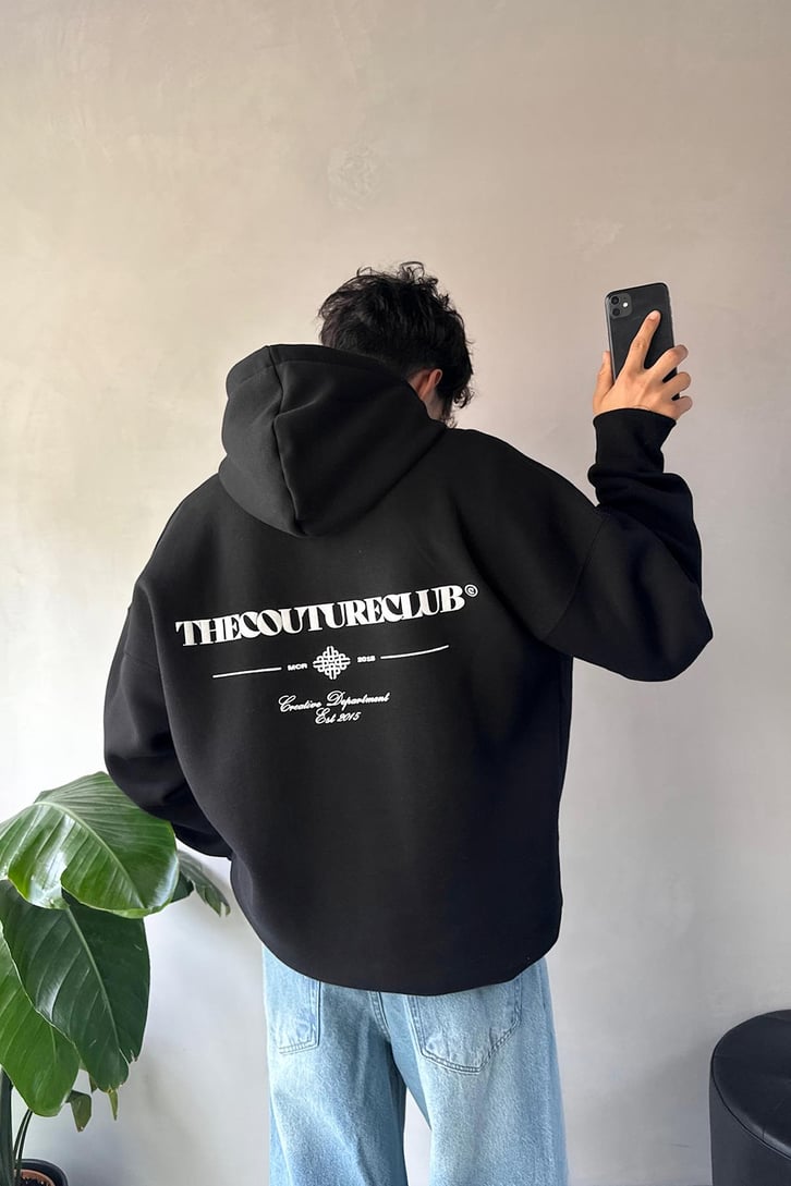 Sırt Baskılı Minimal Nakışlı Oversize Hoodie