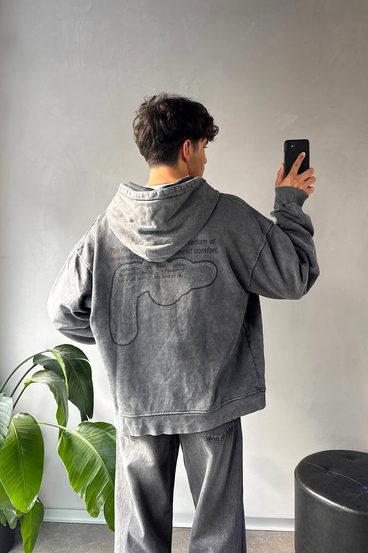 Sırt Baskılı Oversize Hoodie