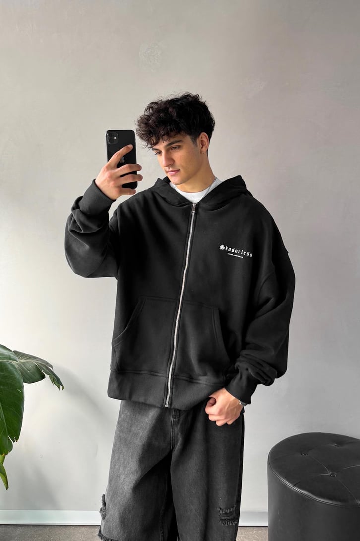 Sırt Detaylı Minimal Baskılı Oversize Hoodie